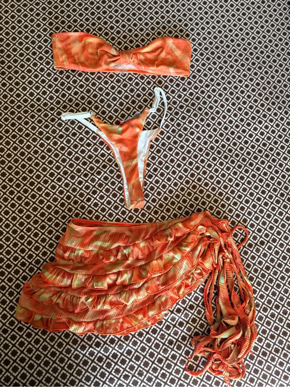 Orange Moments In Paradise Ruffles 3 Piece Bikini Set